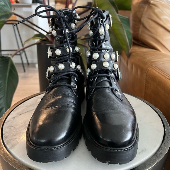 Zara Moto Boots w/ Faux Pearls & Studded Detail - Picture 5 of 7